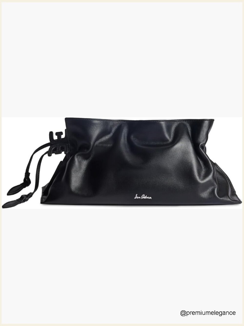 Oversized Clutch with SE Logo Pull Drawstring Magnetic Closure Leather